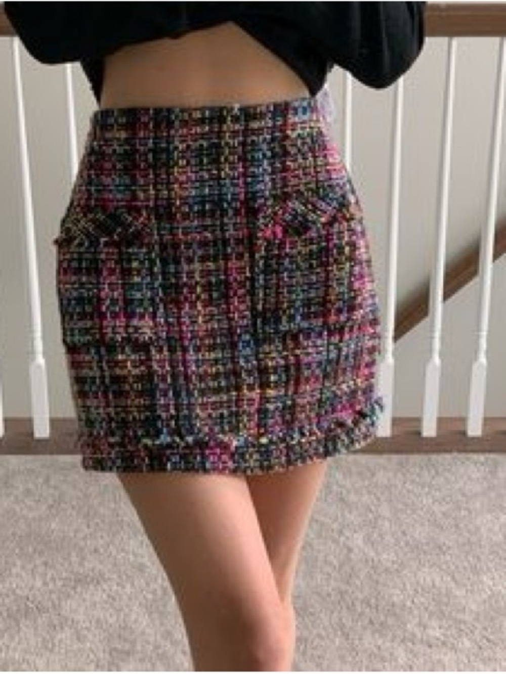 Zara Pink Blue Multi-Color Tweed Mini Skirt